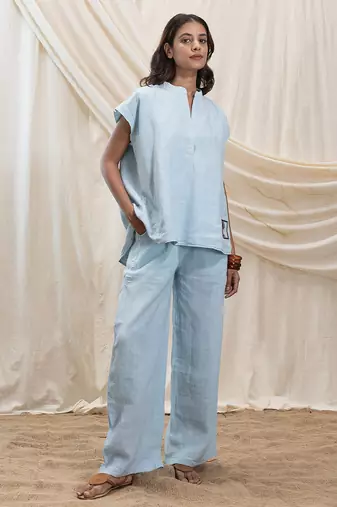 Powder blue linen lounge trouser