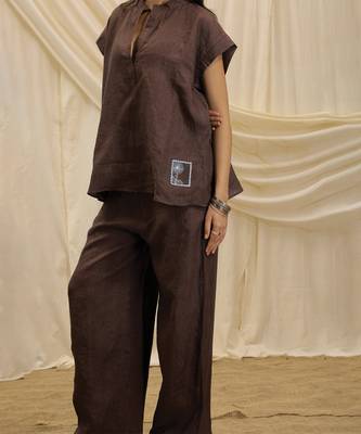 Brown linen lounge trouser 1