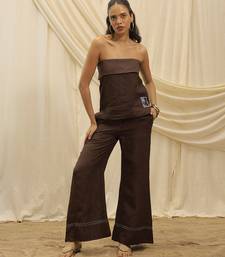 Brown linen wide leg trouser