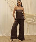 Brown linen wide leg trouser