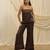 Brown linen wide leg trouser