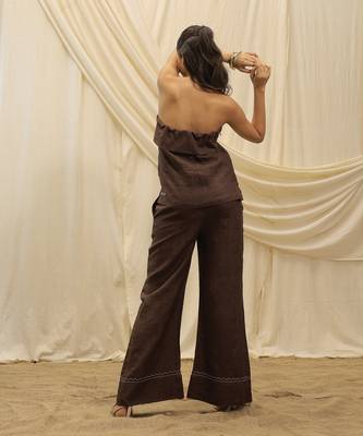 Brown linen wide leg trouser 3