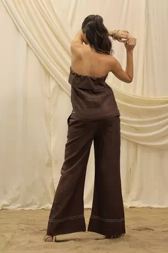 Brown linen wide leg trouser