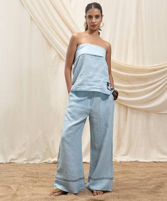 Powder blue linen wide leg trouser 1