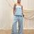 Powder blue linen wide leg trouser