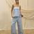 Powder blue linen wide leg trouser