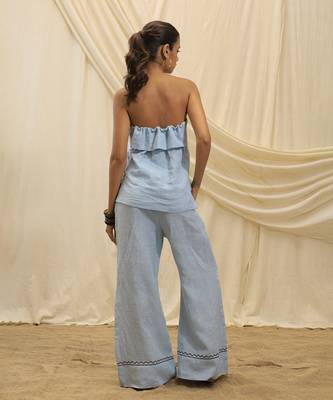 Powder blue linen wide leg trouser 3