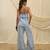 Powder blue linen wide leg trouser