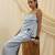 Powder blue linen wide leg trouser
