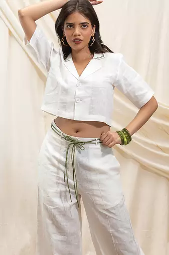 White linen wide leg trouser
