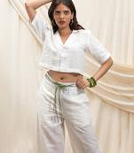 White linen wide leg trouser