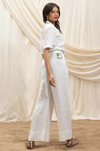 White linen wide leg trouser