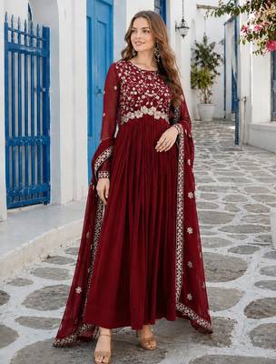 maroon faux georgette readymade anarkali suit with Sequin & embroidery work 1