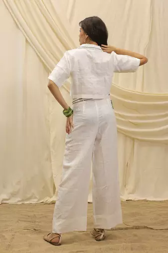 White linen wide leg trouser