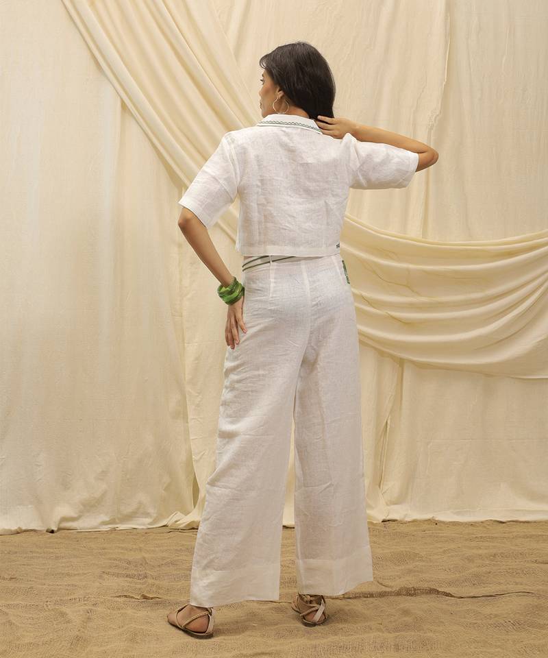 White linen wide leg trouser