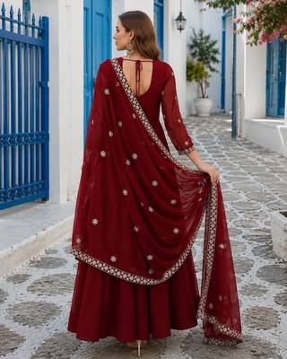 maroon faux georgette readymade anarkali suit with Sequin & embroidery work 2
