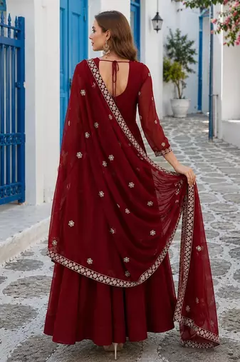 maroon faux georgette readymade anarkali suit with Sequin & embroidery work