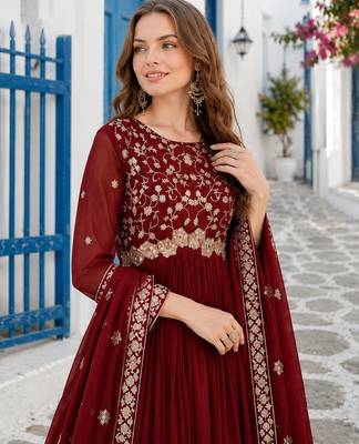 maroon faux georgette readymade anarkali suit with Sequin & embroidery work 3