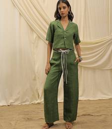 Olive green linen wide leg trouser