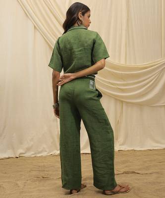 Olive green linen wide leg trouser 2
