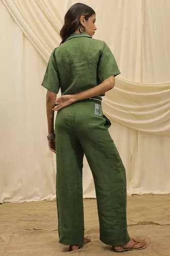 Olive green linen wide leg trouser