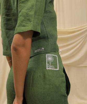 Olive green linen wide leg trouser 3