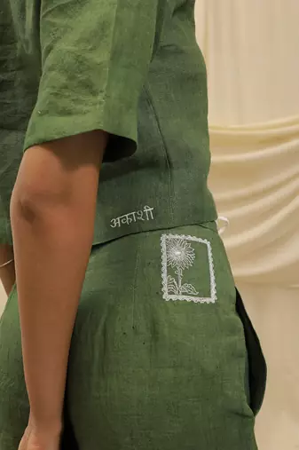 Olive green linen wide leg trouser