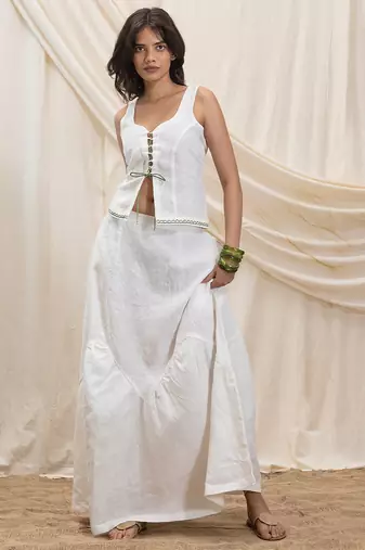White linen paneled skirt