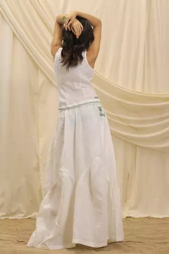 White linen paneled skirt