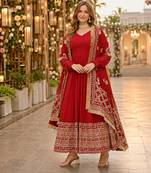 maroon faux georgette readymade anarkali suit with embroidery & zari work