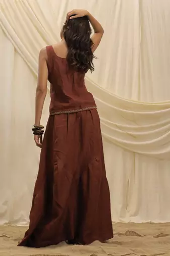 Maroon linen paneled skirt