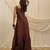 Maroon linen paneled skirt