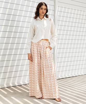 Ivory printed cotton trouser 1
