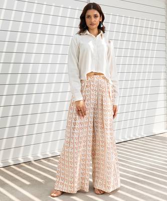 Ivory printed cotton trouser 2