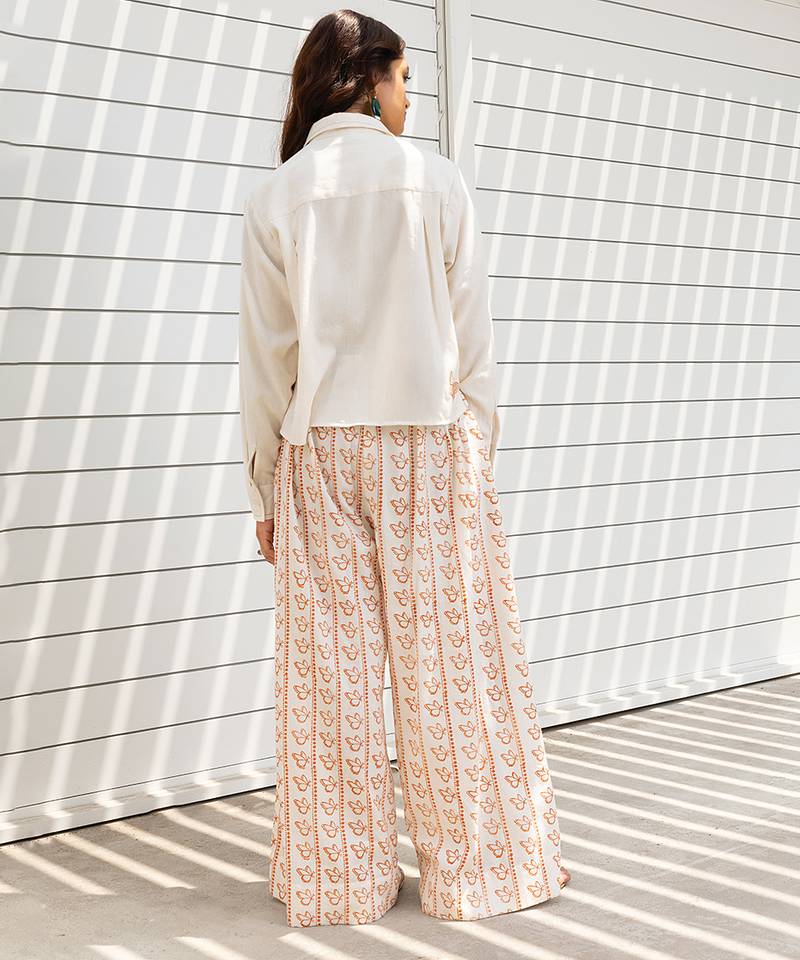 Ivory printed cotton trouser