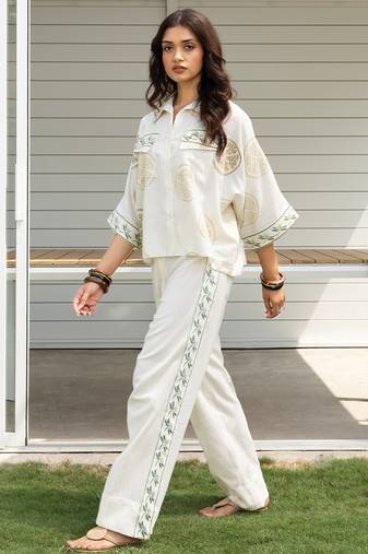 White embroidered cotton trouser
