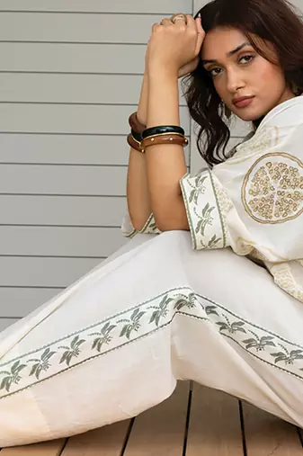 White embroidered cotton trouser