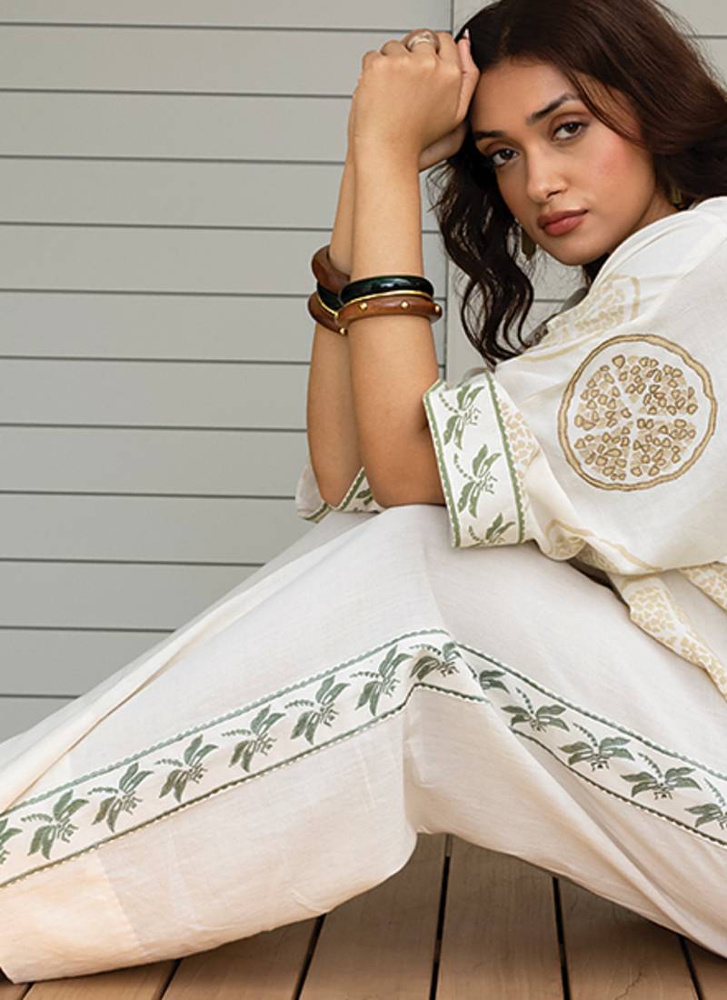 White embroidered cotton trouser