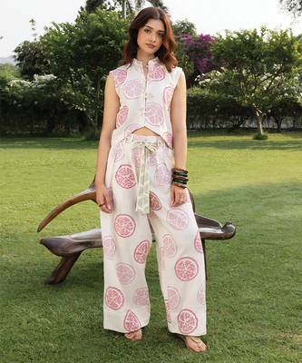 Off white printed cotton trouser 1