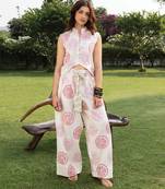 Off white printed cotton trouser