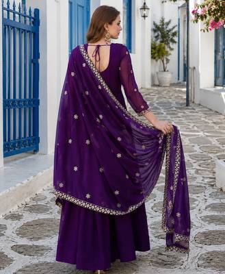violet faux georgette readymade anarkali suit with Sequin & embroidery work 2
