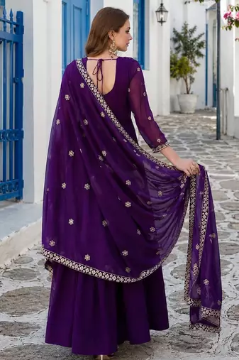 violet faux georgette readymade anarkali suit with Sequin & embroidery work