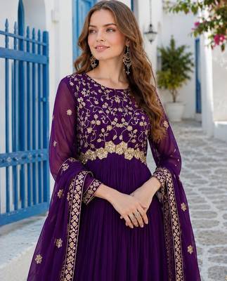 violet faux georgette readymade anarkali suit with Sequin & embroidery work 3