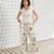 White printed cotton wide leg trouser