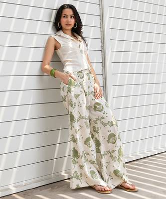 White printed cotton wide leg trouser 3