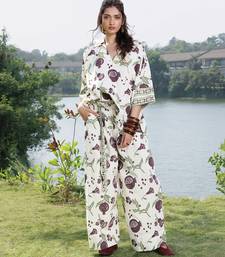 White burgandy printed cotton trouser