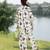 White burgandy printed cotton trouser