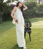 Cream white printed cotton trouser