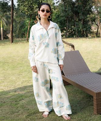 Cream floral printed cotton trouser 1