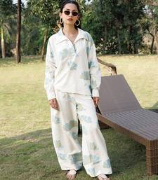 Cream floral printed cotton trouser